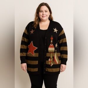 🎄 Vintage QUI Oversized Christmas Cardigan – L